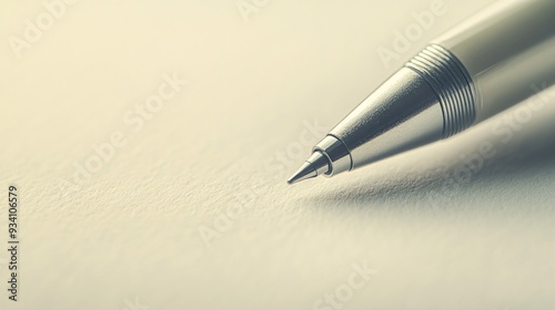 A close-up of a pen on a blank page, symbolizing creativity and the lyricist's journey, with a soft light solid color background photo