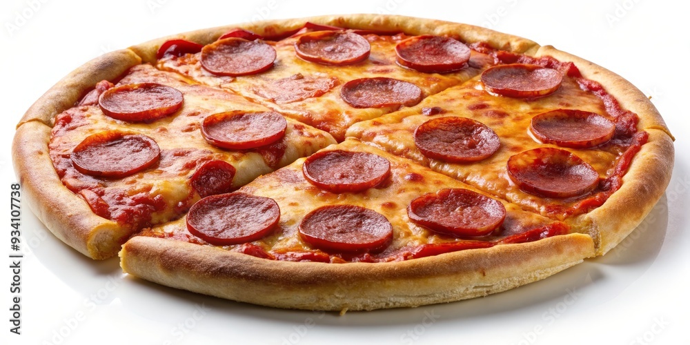 Close-up of a Delicious Pepperoni Pizza, white background, Italian food, pizza, pepperoni, cheese, Close-up of a Delicious Pepperoni Pizza, white background, Italian food, pizza, pepperoni, cheese,