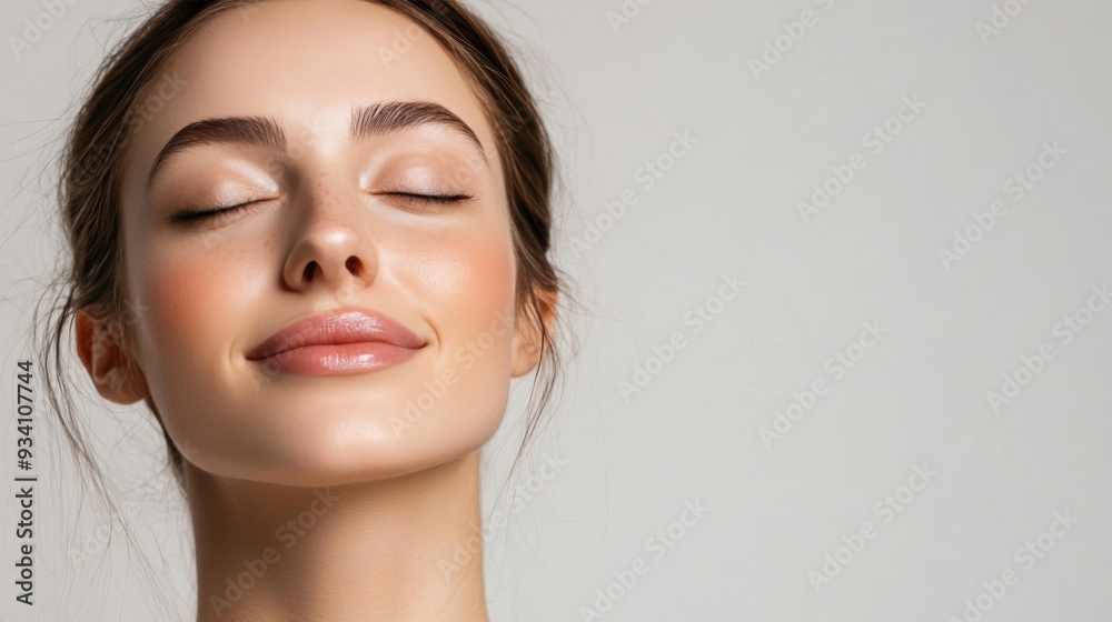 Fototapeta premium A woman with a smile on her face and her eyes closed