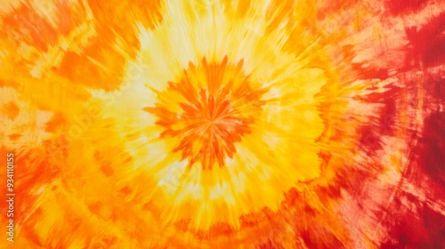 Dynamic tie-dye design featuring a burst of bright orange and yellow hues blending into each other.