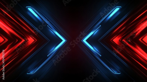 A dynamic digital background featuring blue and red neon arrows, creating a sense of movement and energy. photo