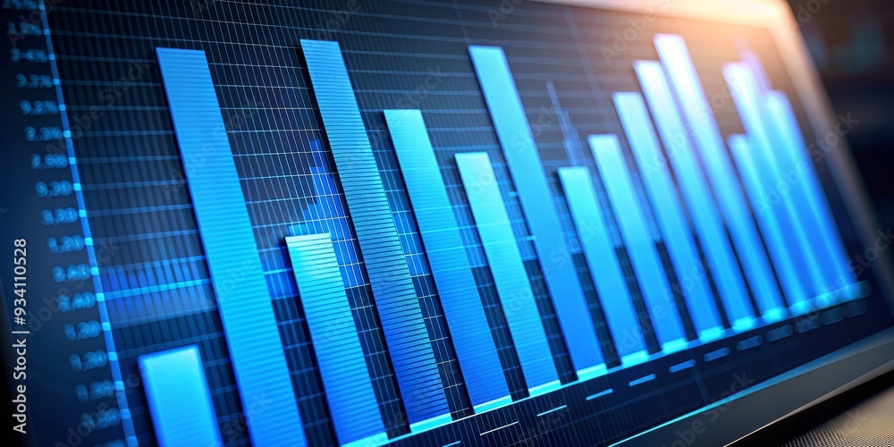 Blue Bar Chart on Computer Screen, Chart, Data, Growth, Technology Blue Bar Chart on Computer Screen, Chart, Data, Growth, Technology