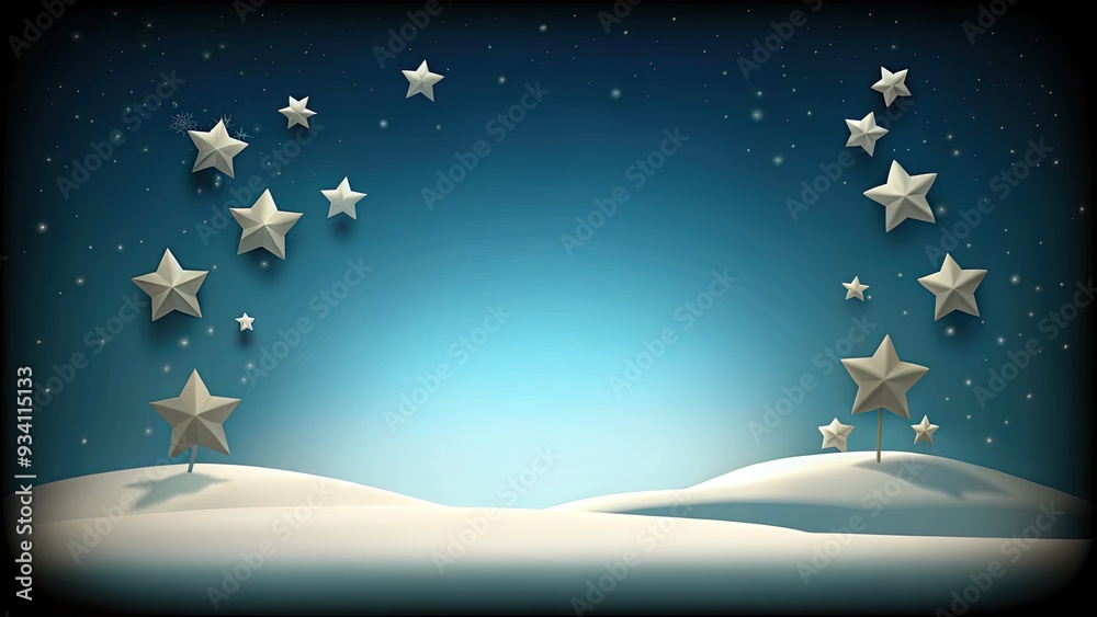 Naklejka premium A serene snowy landscape under a sky filled with shining stars.