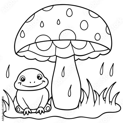 There mushroom and frog rain Coloring page