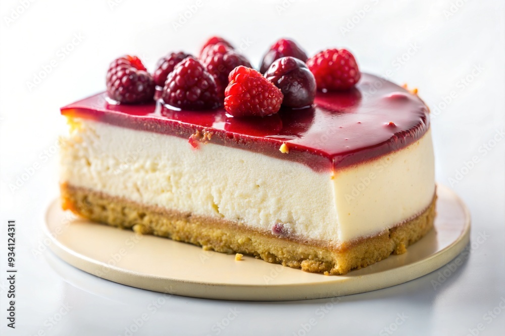 Slice of cheesecake isolated on a white background Slice of cheesecake isolated on a white background
