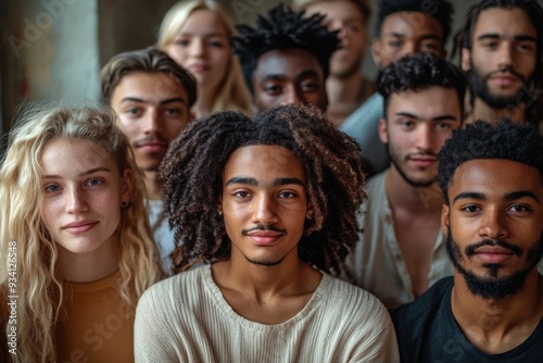 large group of diverse young people looking at the camera, Generative AI