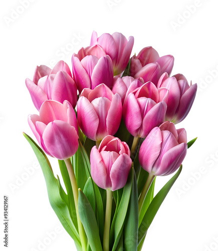 Pink tulip bouquet in full bloom perfect for wedding decor or spring designs, transparent PNG file