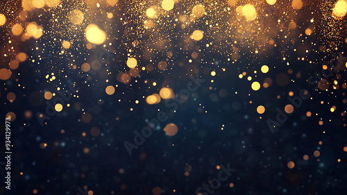 Gold glitter falling against a dark background.