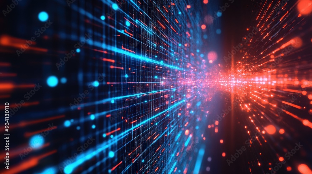 Simple firewall graphic with data packets flowing securely through a digital barrier.