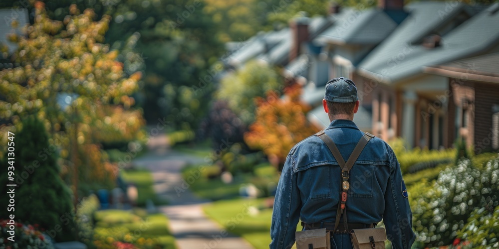 A Man Walks Down a Street in a Suburb