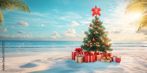 Beautifully Decorated Christmas Tree on Beach