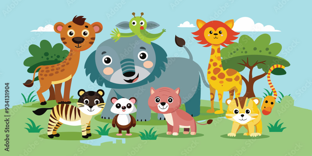 Fototapeta premium set of animals character vector illustrations