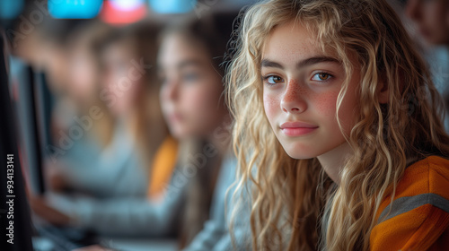 Wallpaper Mural Teens in a digital design class, creating interactive infographics that teach their peers about online safety and cybersecurity. Torontodigital.ca