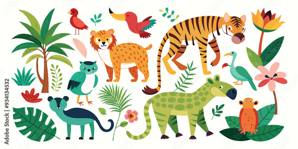 Obraz premium set of animals character vector illustrations