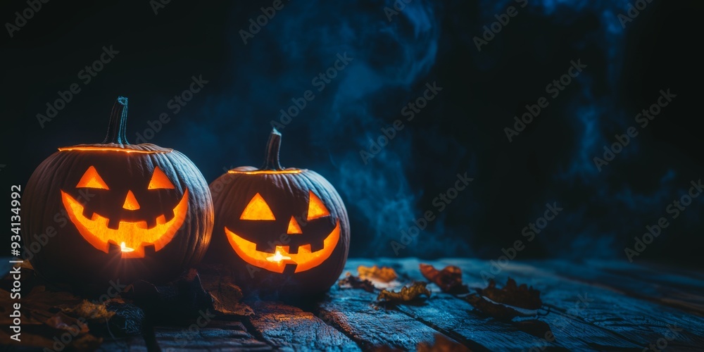 Naklejka premium halloween pumpkin on a wooden table