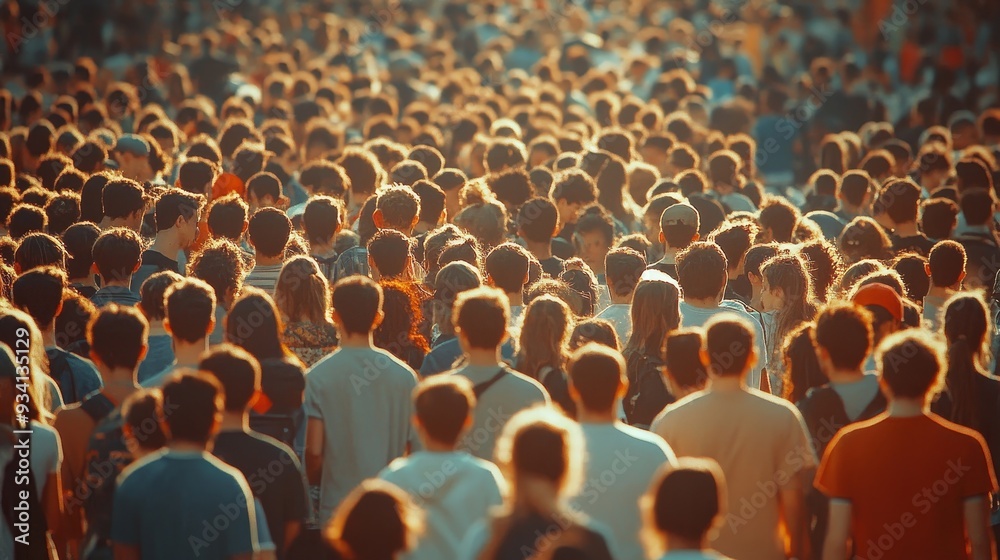 Obraz premium A large group of people gathered in front of a stage, possibly waiting for an event or performance to begin, Generative AI