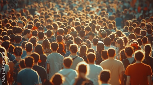 A large group of people gathered in front of a stage, possibly waiting for an event or performance to begin, Generative AI