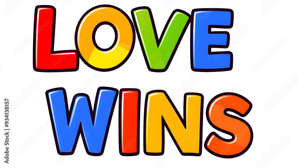 “Love Wins” text in a colorful rainbow font with celebratory vibes. Generative AI “Love Wins” text in a colorful rainbow font with celebratory vibes. Generative AI