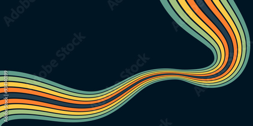Abstract background of rainbow groovy Wavy Line design in 1970s Hippie Retro style. Vector pattern ready to use for cloth, textile, wrap and other.