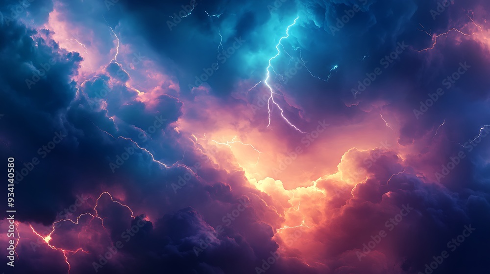 A dynamic lightning storm background with a calm, open area in the sky for text A dynamic lightning storm background with a calm, open area in the sky for text