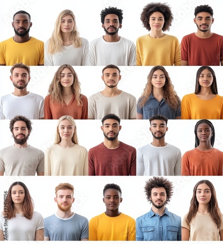 large group of mixed people siiting on chair on white, Generative AI photo