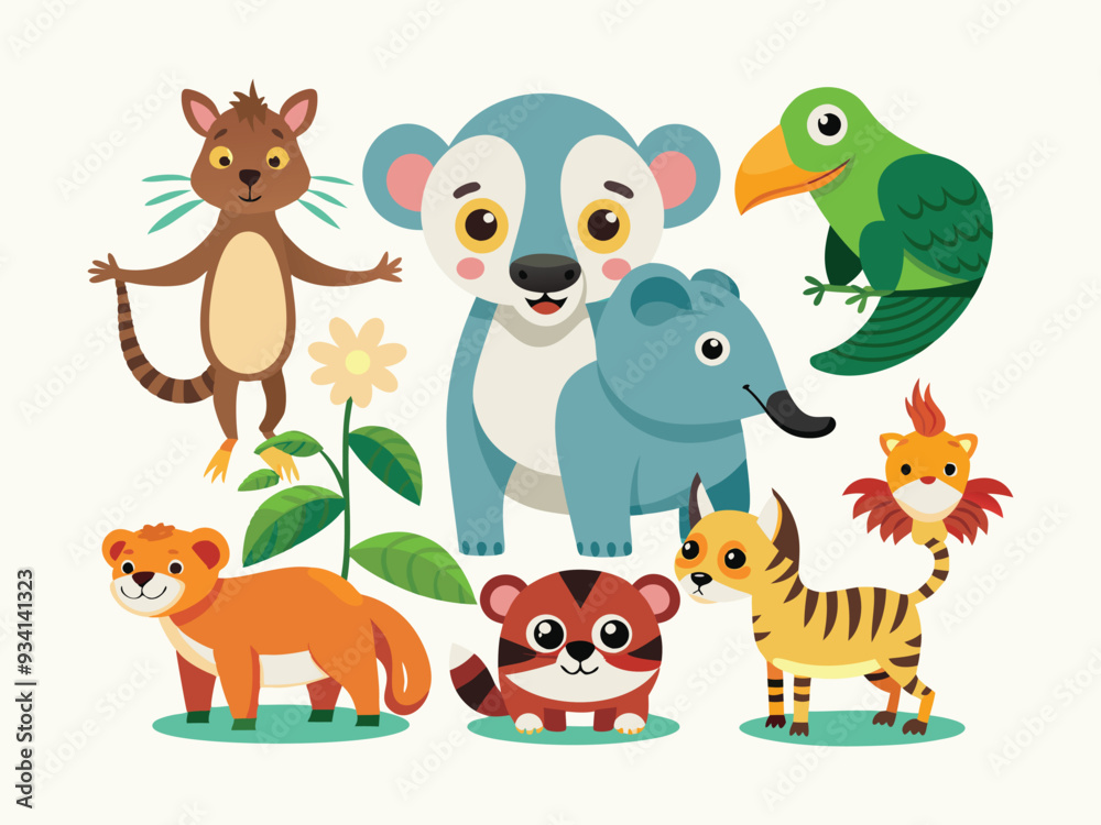 set of animals character vector illustrations set of animals character vector illustrations