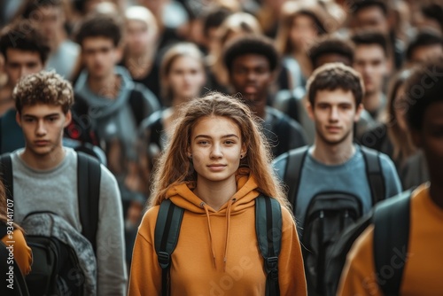 A large group of people gathered in front of a stage, possibly waiting for an event or performance to begin, Generative AI