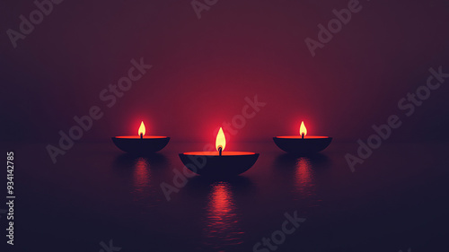 Seven lotusshaped candles lit with flames. photo