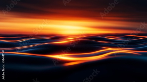 Sunset Over Abstract Ocean Waves - A vibrant sunset casts warm light over an abstract ocean scene, highlighting the flowing lines of the waves and creating a sense of peaceful tranquility.