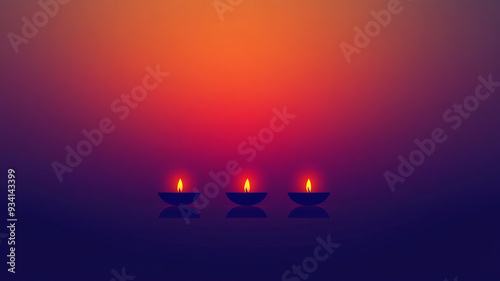 Seven lotusshaped candles lit with flames. photo