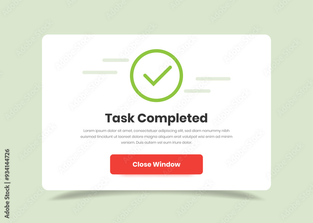 Task completed or project done popup design for mobile and web application