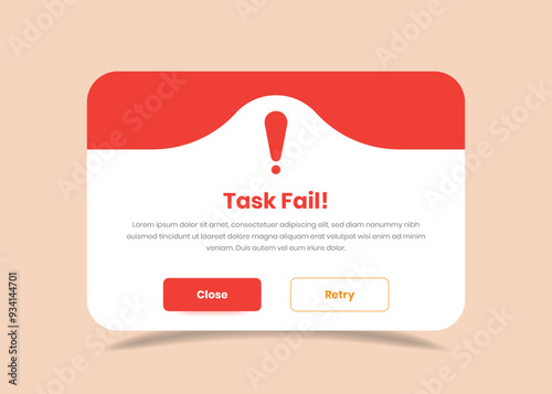 Task fail or warning popup window ui design for web and mobile app
