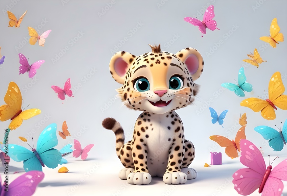 Cute toon colorful Leopard character smiling happy on neutrale monochrome White background, png, vector, digital art, 3d, model, Cute toon colorful Leopard character smiling happy on neutrale monochrome White background, png, vector, digital art, 3d, model,
