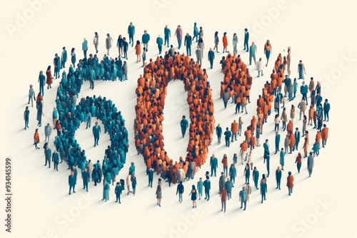 Number 60 Percent. Large group of people form to create a shape 60%. Special Offer Sale Design.  Illustration of advertising banner, Generative AI