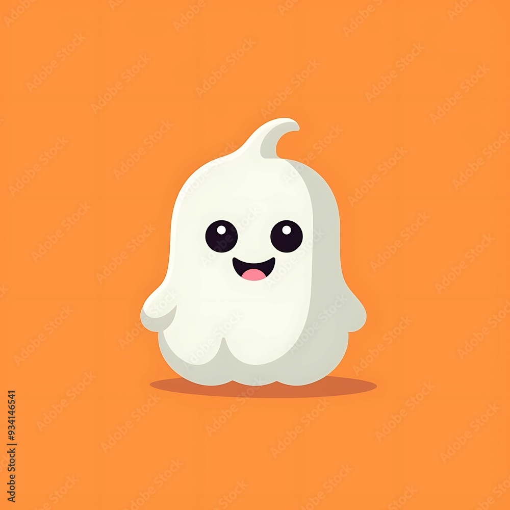 Cute cartoon ghost character with a cheerful expression on a bright orange background Cute cartoon ghost character with a cheerful expression on a bright orange background
