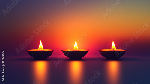 Seven lotusshaped candles lit with flames. photo