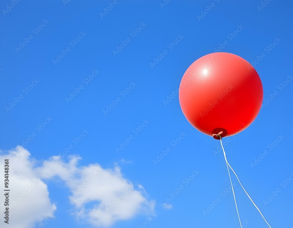 Obraz premium A red balloon floating against a clear blue sky, with soft white clouds in the background create with ai