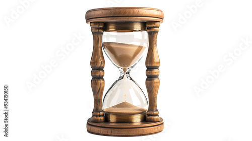 A classic hourglass with sand flowing through it isolated on withe background