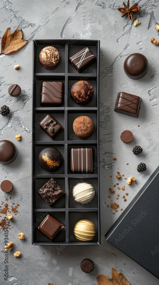 top view of chocolate in black gift box top view of chocolate in black gift box