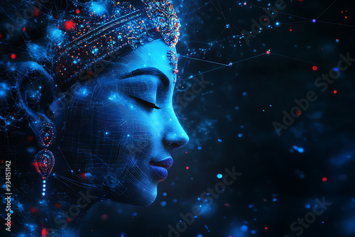 An abstract digital background featuring Devi Parvati, the Hindu goddess of love