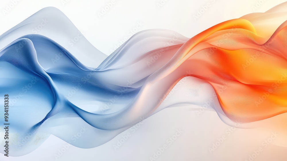 Fototapeta premium Generative AI abstract featuring smooth waves in orange, white, and blue, creating a beautiful and simple design.