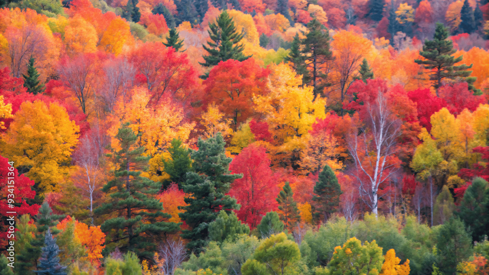 A vibrant autumn forest with trees displaying red, orange, and yellow Leaves A vibrant autumn forest with trees displaying red, orange, and yellow Leaves