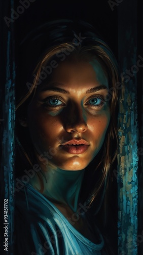  Woman in the night looking directly at the camera