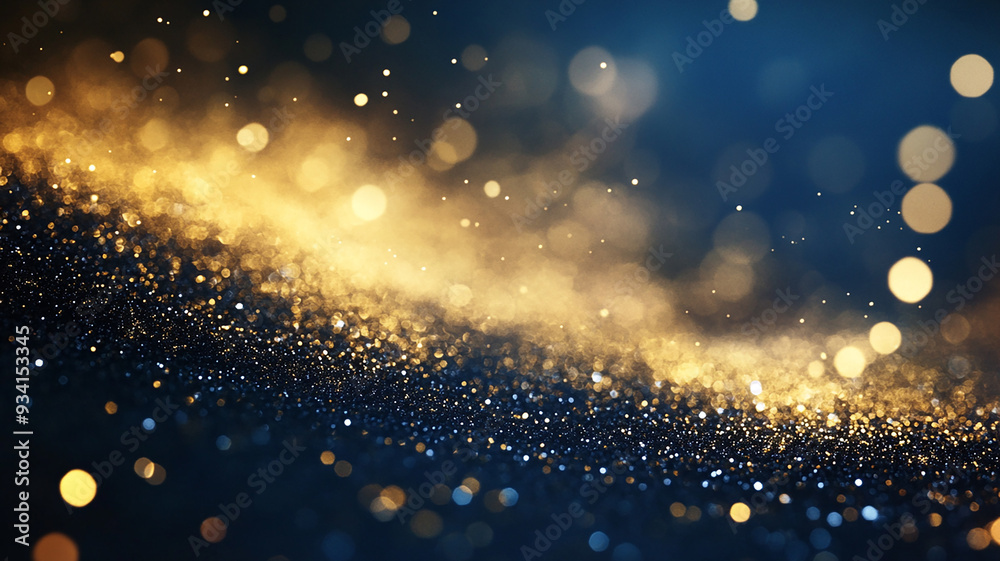 Blue background with scattered gold glitter and bokeh. Blue background with scattered gold glitter and bokeh.