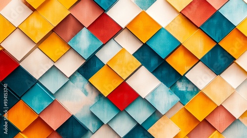 Wallpaper Mural Abstract Colorful Geometric Pattern - Square Tiles, Painted Wood, Modern Art, Minimalist, Design Torontodigital.ca