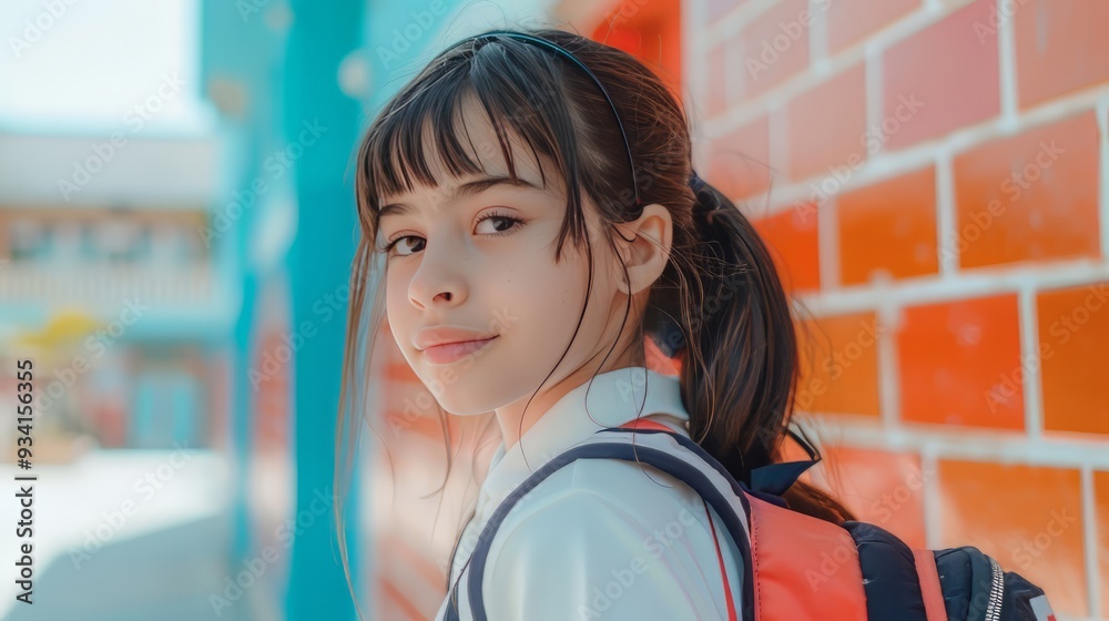 Little Girl Going Back to School . Child wearing a backpack ready for the first day of kindergarten Little Girl Going Back to School . Child wearing a backpack ready for the first day of kindergarten
