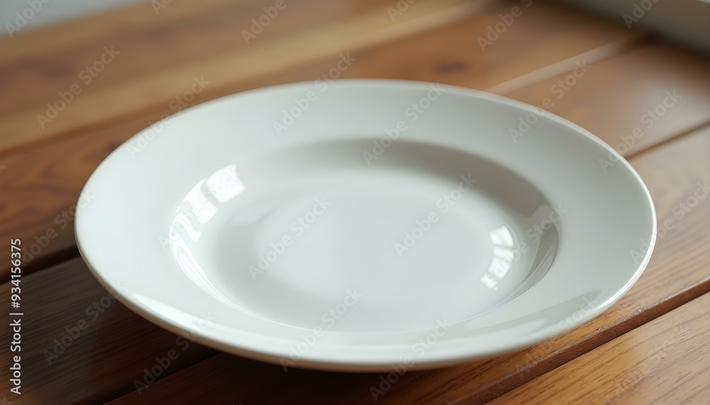 Empty white plate on wooden table. white plate on wood Empty white plate on wooden table. white plate on wood