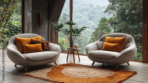 A comfortable living room with a plush, overstuffed sofa with soft, inviting pillows and a matching armchair photo