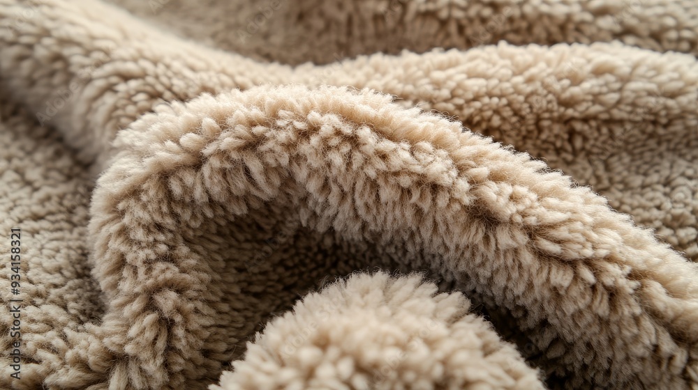 Close-up of Soft Beige Fur Fabric Texture, Cozy, Warm, Winter , Fabric