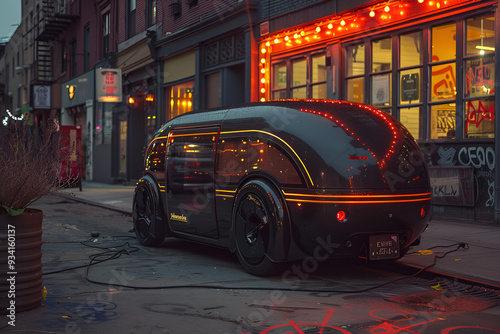 a black car parked on a street

